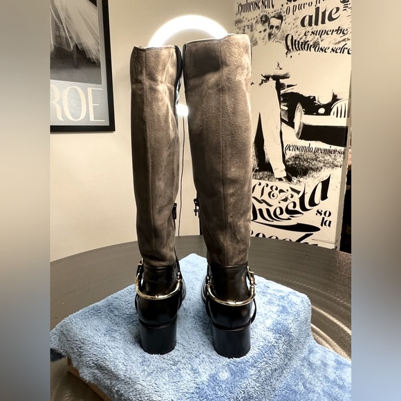 Le PePe Canoscio Fango Black leather and grey suede riding boots - Picture 5 of 16